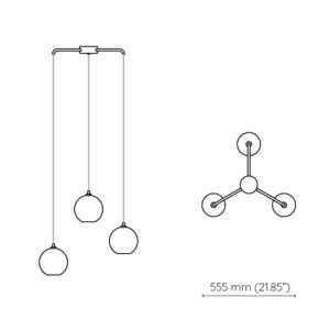 selene triple chandelier sketch with dimensions